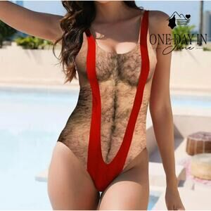 CharmLeaks Mankini Print One Piece Swimsuit Size M
